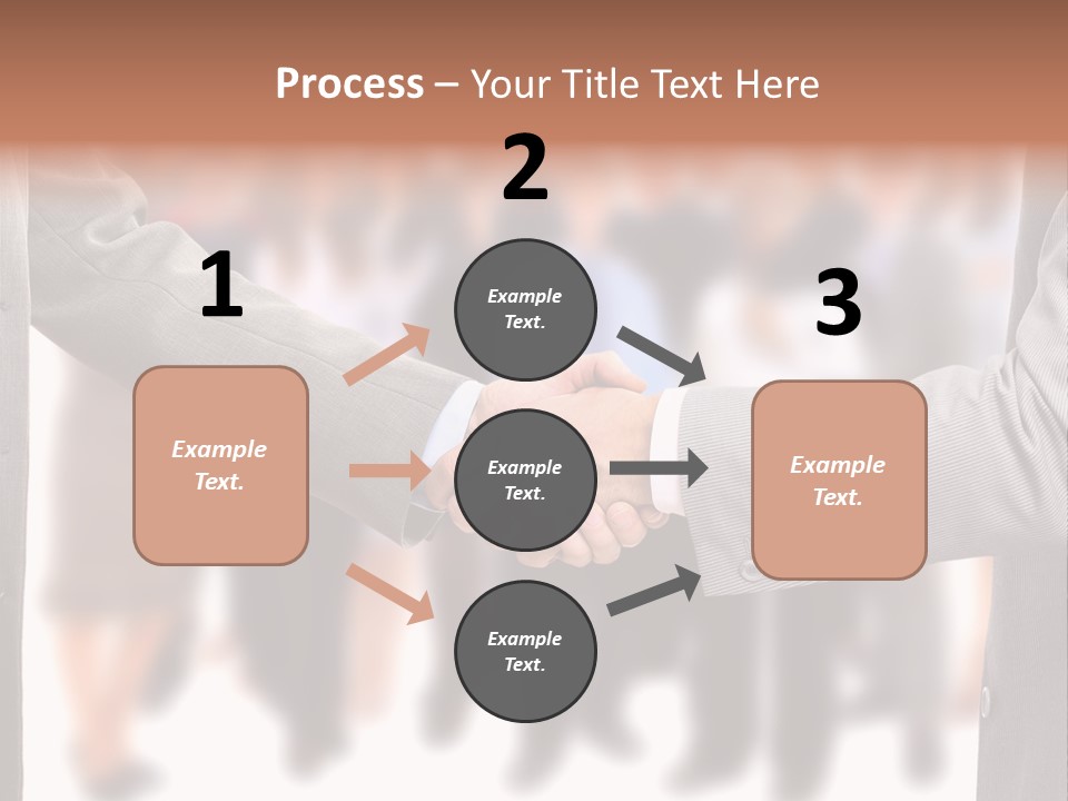 Two Men Shaking Hands In Front Of A Group Of People PowerPoint Template