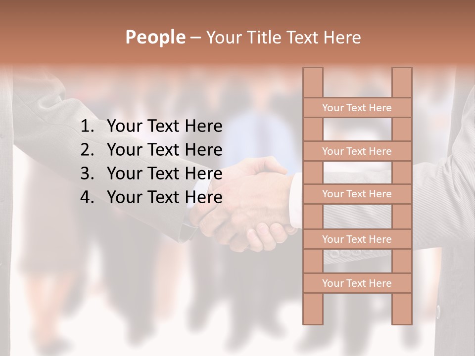 Two Men Shaking Hands In Front Of A Group Of People PowerPoint Template