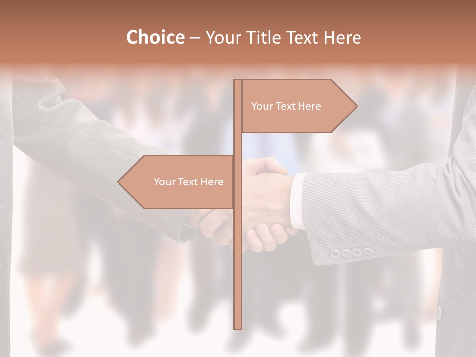 Two Men Shaking Hands In Front Of A Group Of People PowerPoint Template