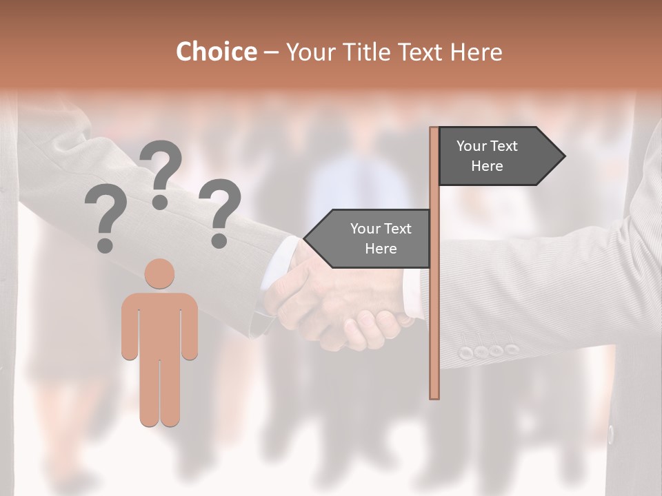 Two Men Shaking Hands In Front Of A Group Of People PowerPoint Template