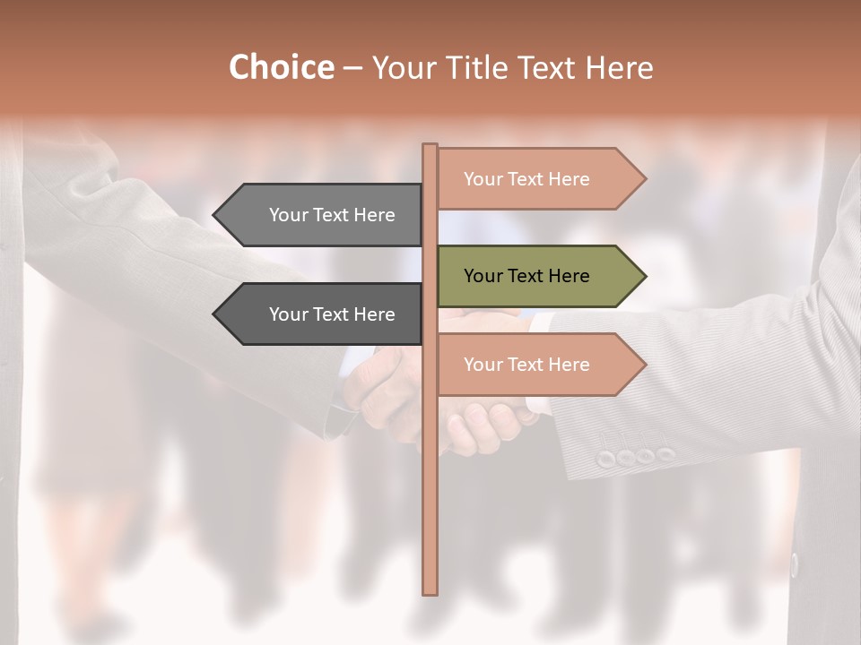 Two Men Shaking Hands In Front Of A Group Of People PowerPoint Template