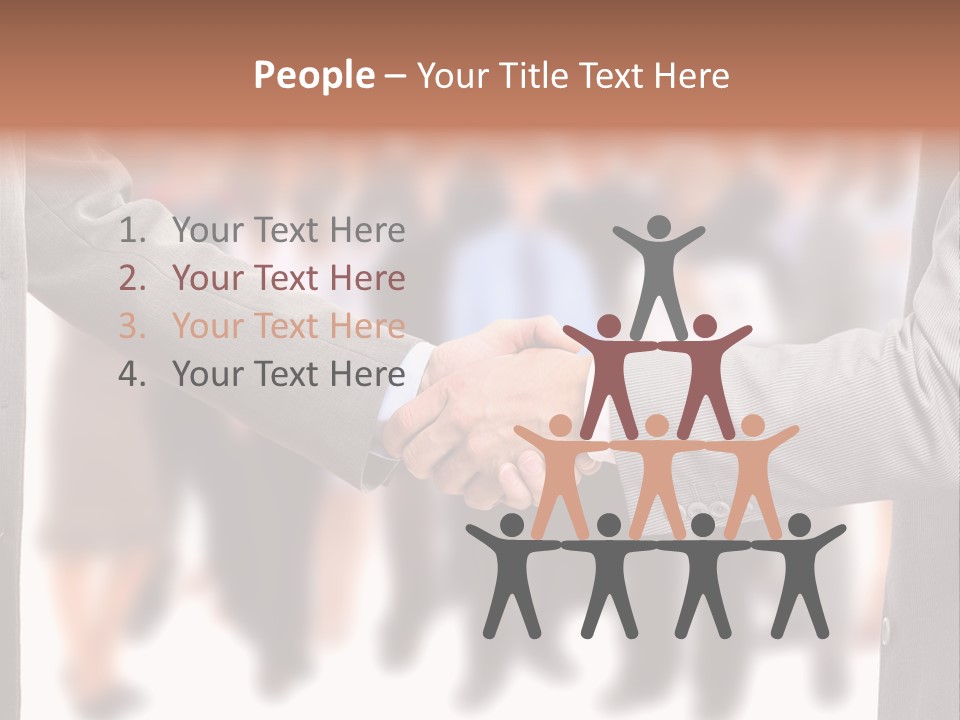 Two Men Shaking Hands In Front Of A Group Of People PowerPoint Template