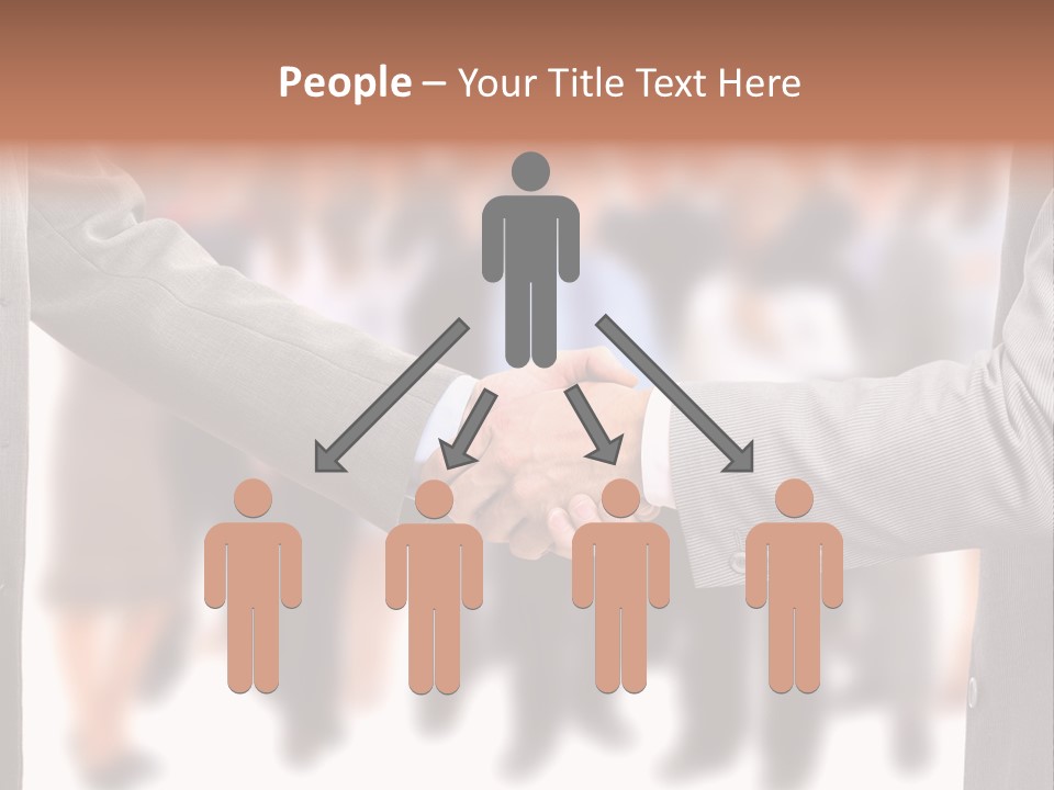 Two Men Shaking Hands In Front Of A Group Of People PowerPoint Template