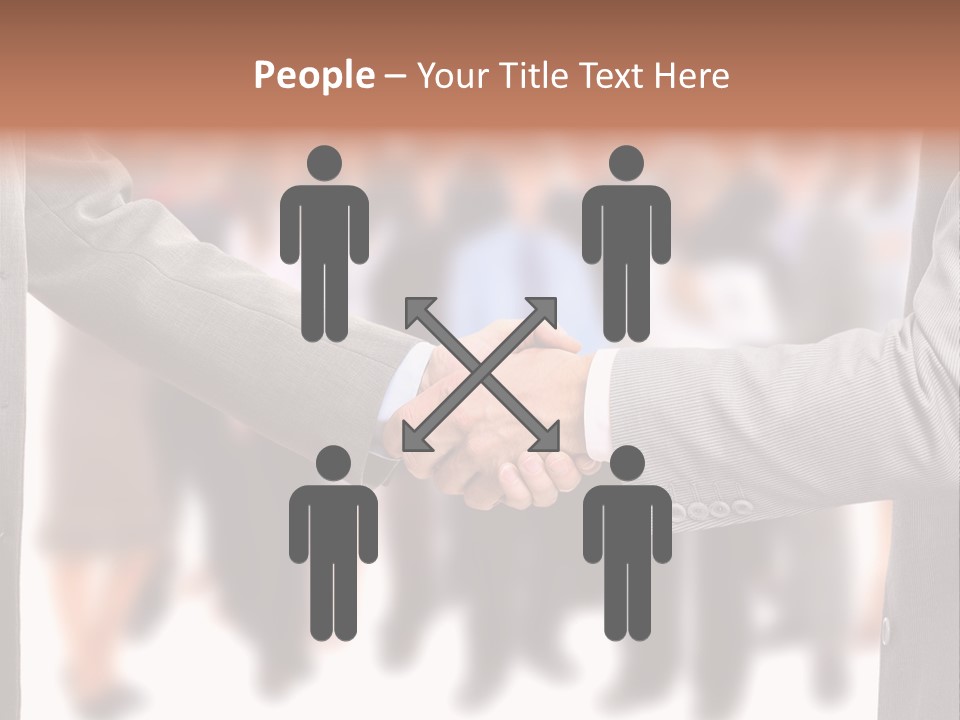 Two Men Shaking Hands In Front Of A Group Of People PowerPoint Template