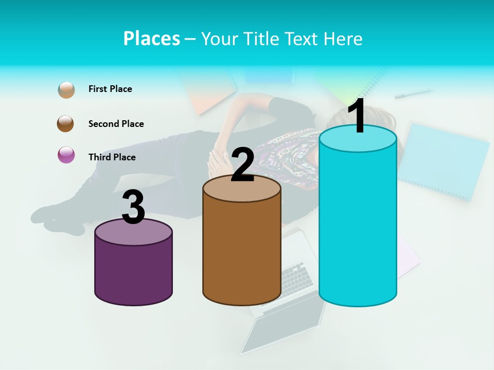 A Woman Laying On The Floor Surrounded By Notebooks PowerPoint Template