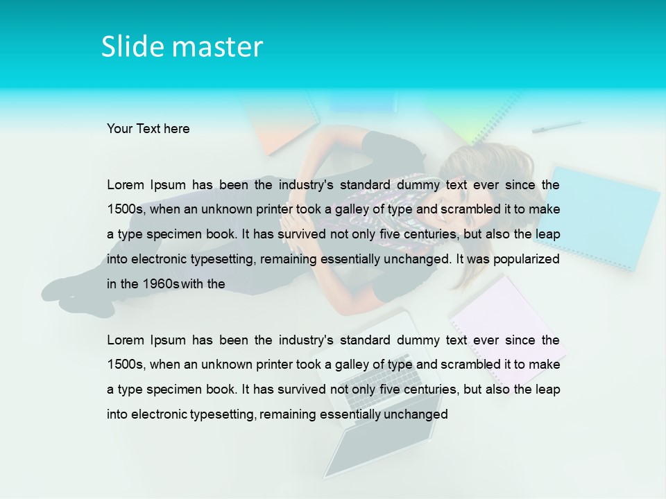 A Woman Laying On The Floor Surrounded By Notebooks PowerPoint Template