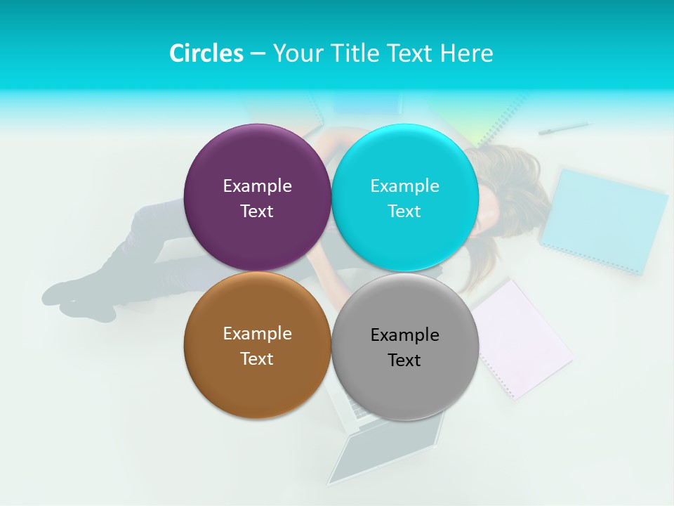 A Woman Laying On The Floor Surrounded By Notebooks PowerPoint Template