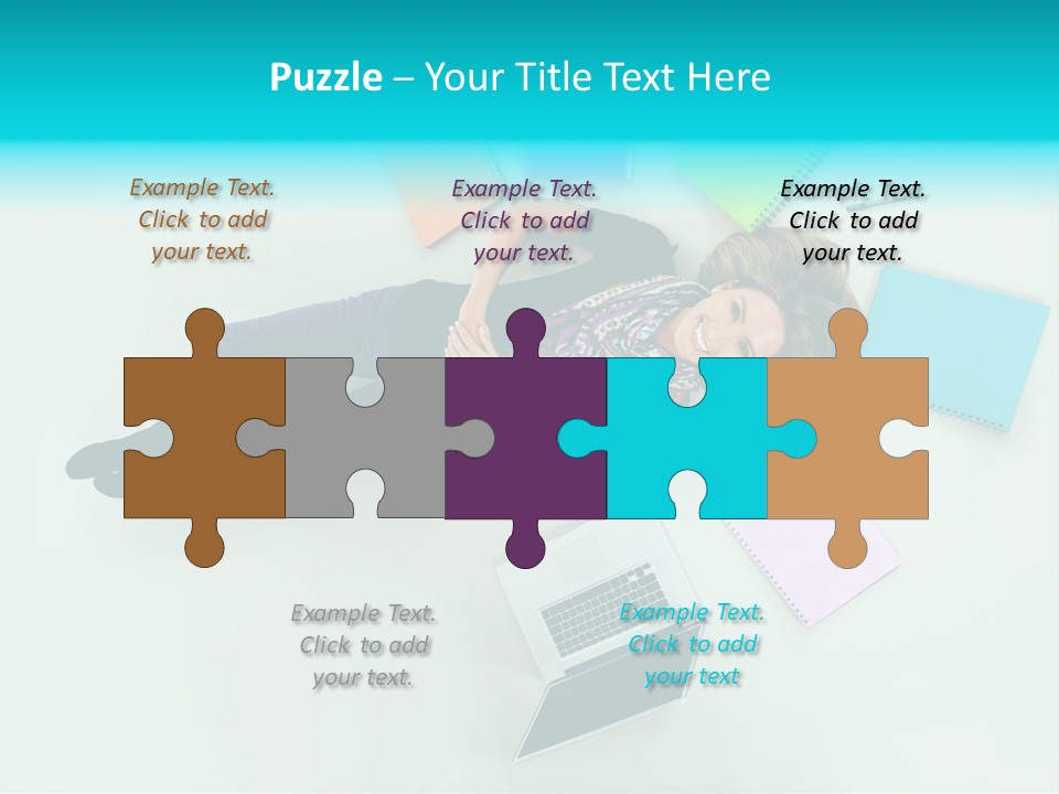 A Woman Laying On The Floor Surrounded By Notebooks PowerPoint Template