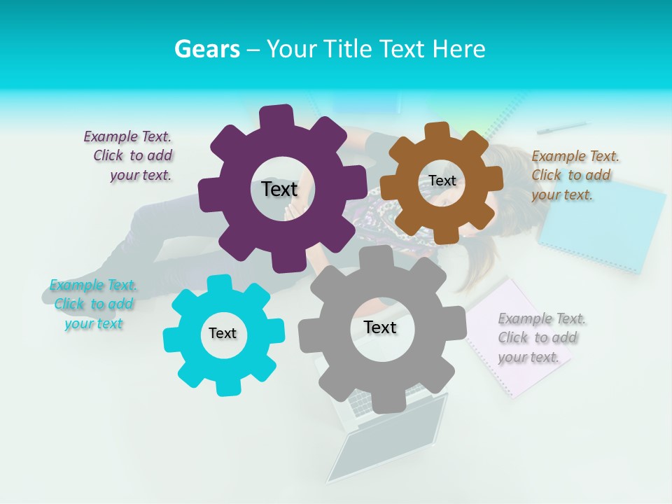 A Woman Laying On The Floor Surrounded By Notebooks PowerPoint Template