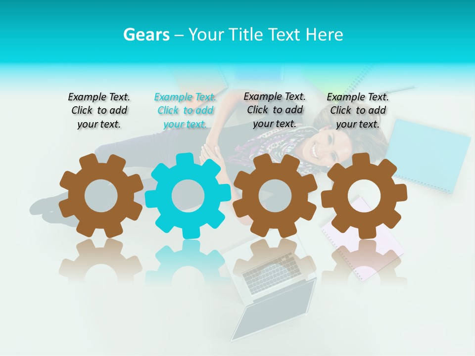 A Woman Laying On The Floor Surrounded By Notebooks PowerPoint Template