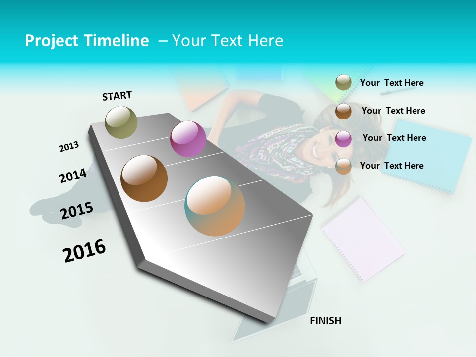 A Woman Laying On The Floor Surrounded By Notebooks PowerPoint Template