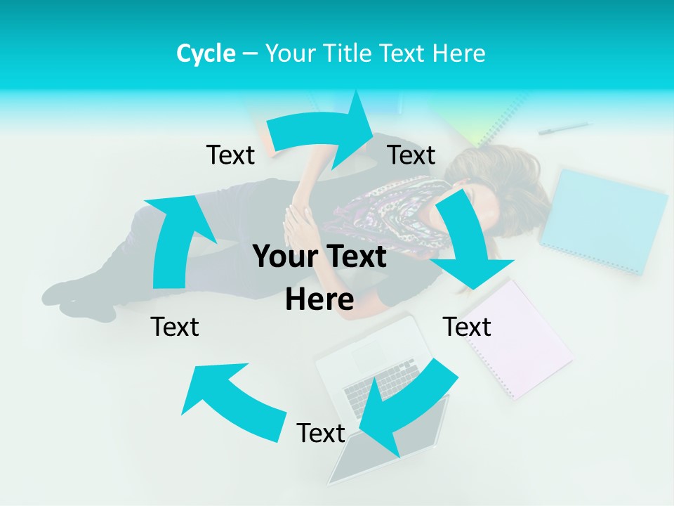 A Woman Laying On The Floor Surrounded By Notebooks PowerPoint Template