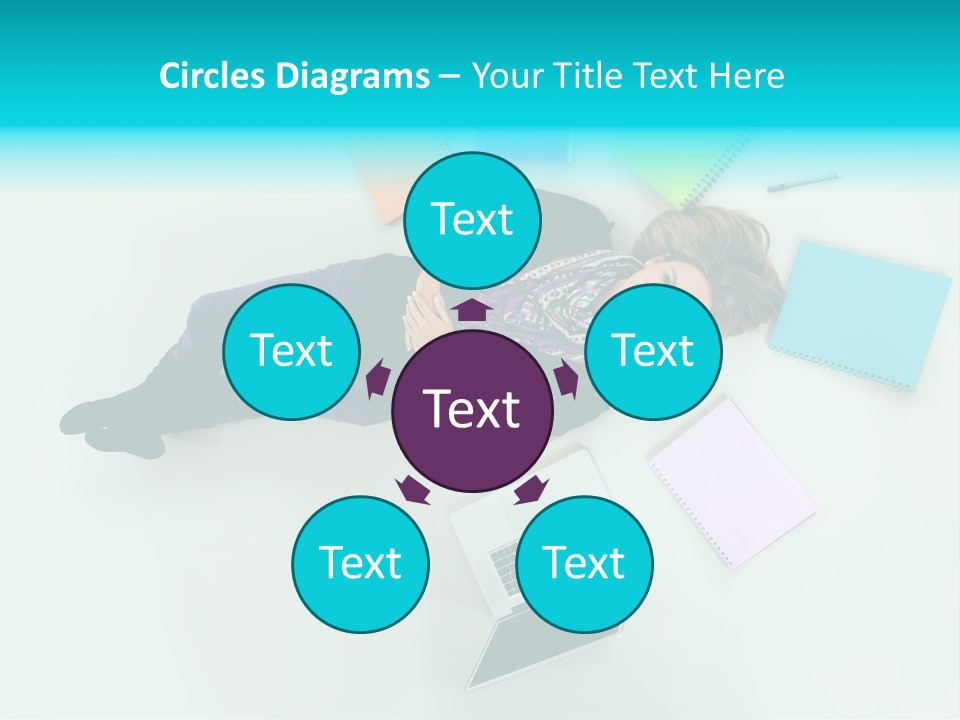 A Woman Laying On The Floor Surrounded By Notebooks PowerPoint Template