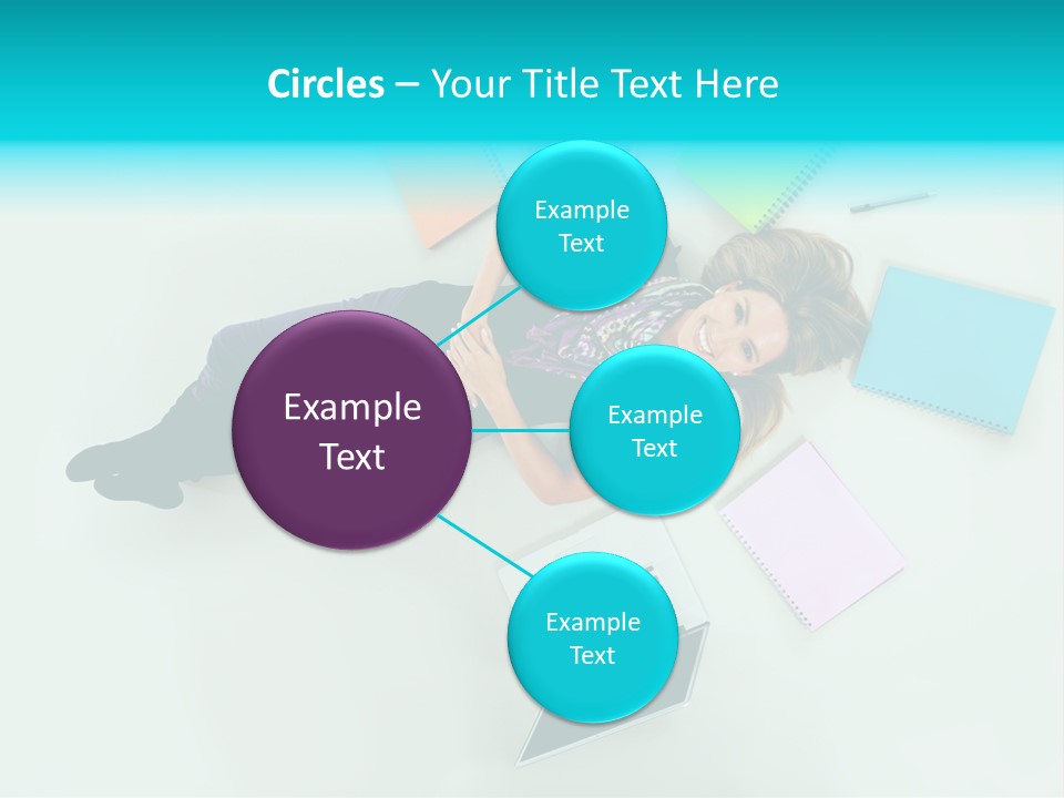 A Woman Laying On The Floor Surrounded By Notebooks PowerPoint Template