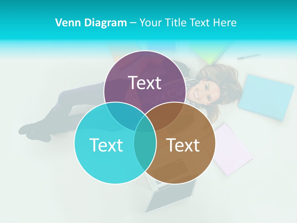 A Woman Laying On The Floor Surrounded By Notebooks PowerPoint Template