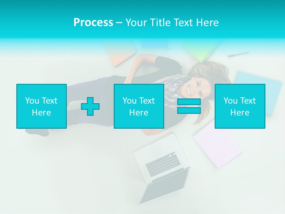 A Woman Laying On The Floor Surrounded By Notebooks PowerPoint Template