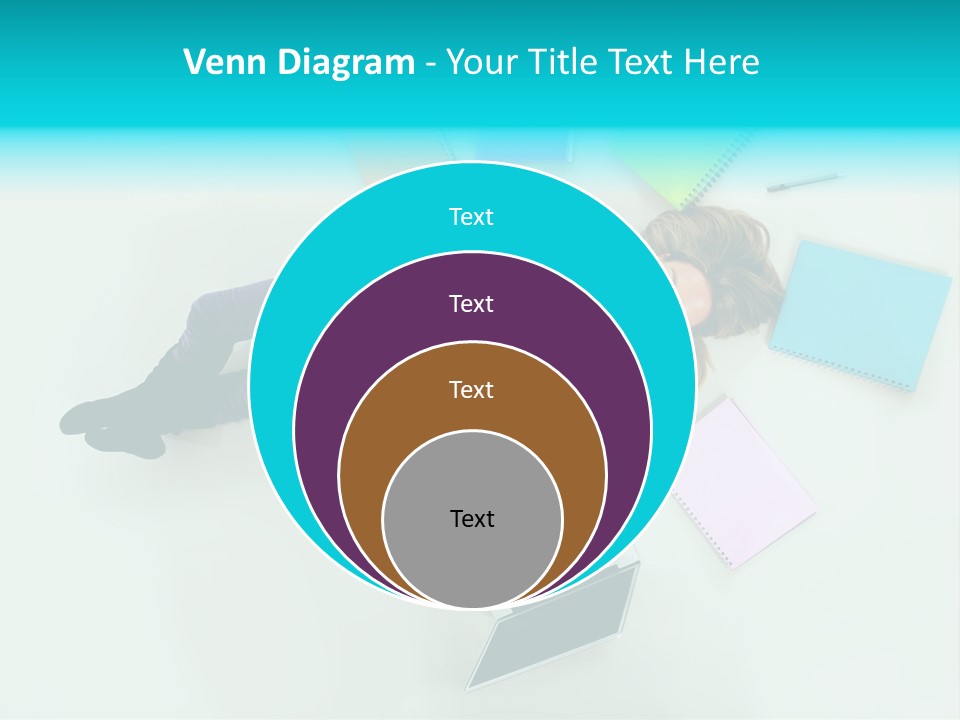 A Woman Laying On The Floor Surrounded By Notebooks PowerPoint Template