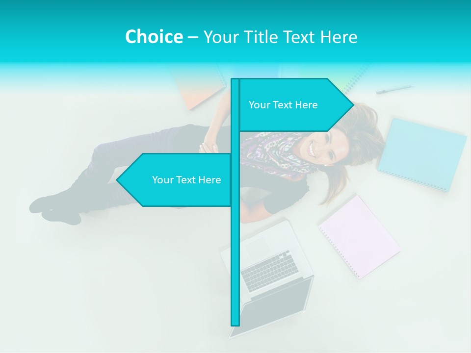 A Woman Laying On The Floor Surrounded By Notebooks PowerPoint Template