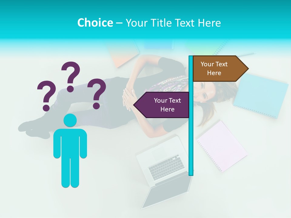 A Woman Laying On The Floor Surrounded By Notebooks PowerPoint Template