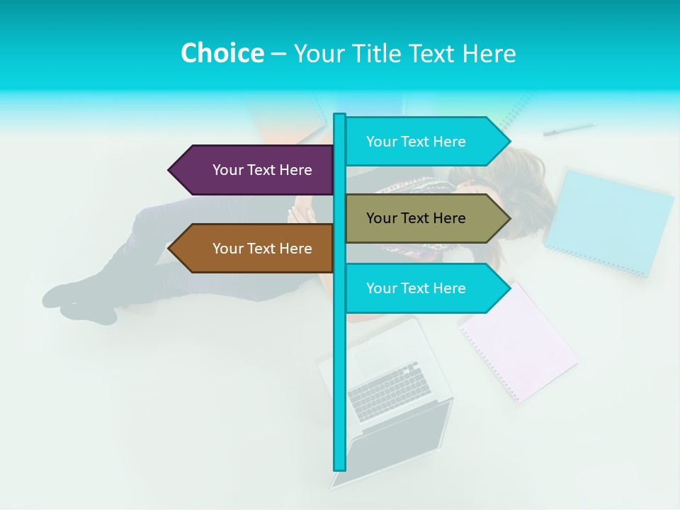 A Woman Laying On The Floor Surrounded By Notebooks PowerPoint Template