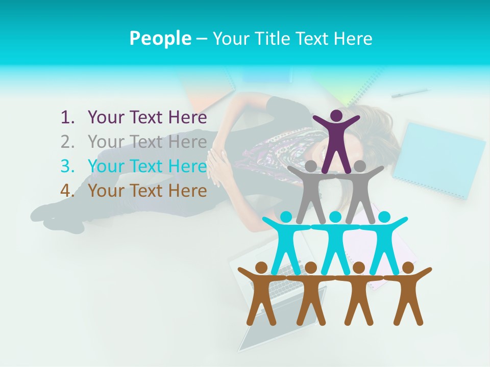 A Woman Laying On The Floor Surrounded By Notebooks PowerPoint Template