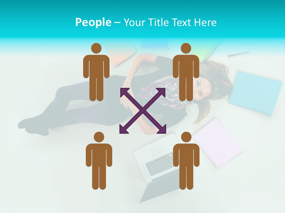 A Woman Laying On The Floor Surrounded By Notebooks PowerPoint Template