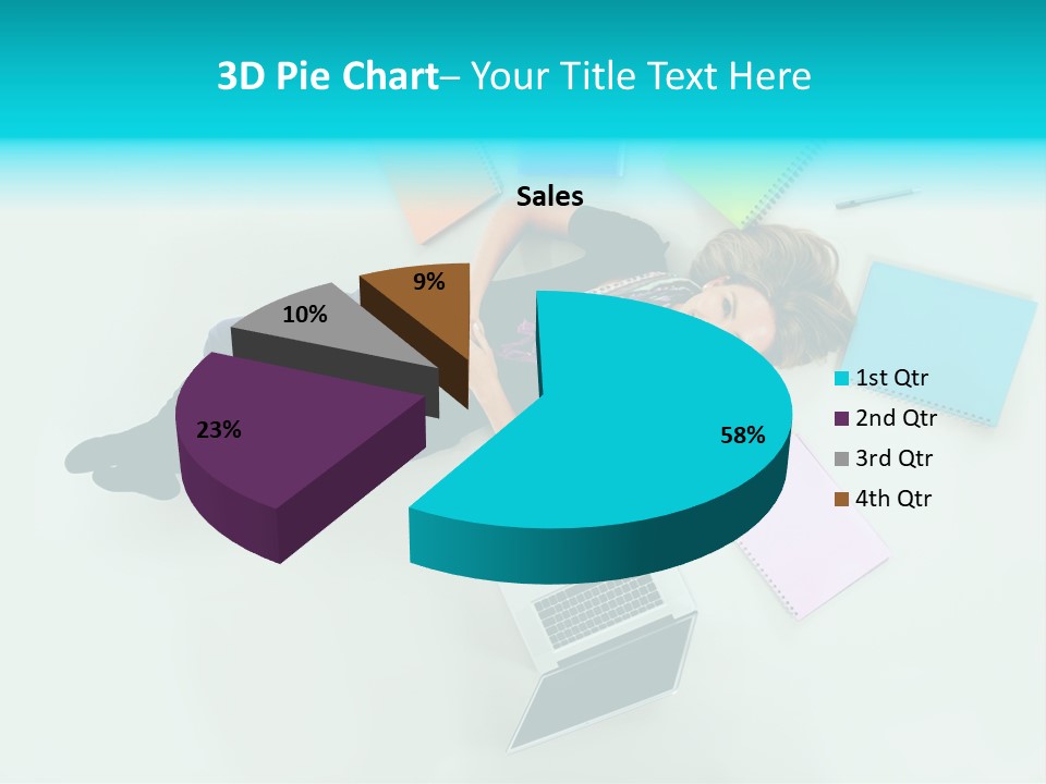 A Woman Laying On The Floor Surrounded By Notebooks PowerPoint Template