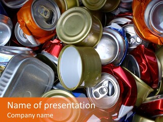 A Bunch Of Cans Of Soda Are Stacked Together PowerPoint Template