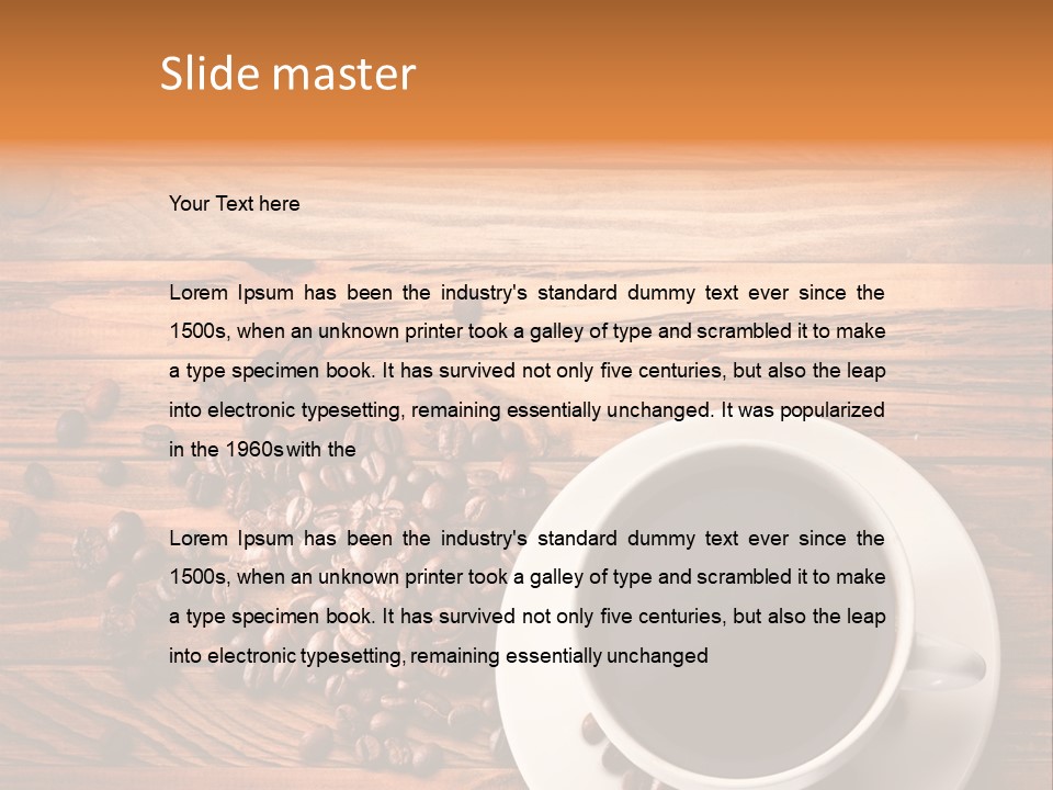 A Cup Of Coffee Next To A Pile Of Coffee Beans PowerPoint Template