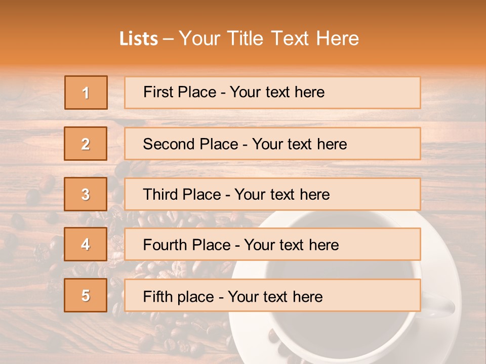 A Cup Of Coffee Next To A Pile Of Coffee Beans PowerPoint Template