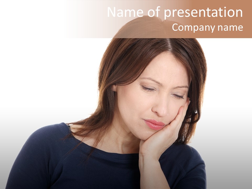 A Woman Holding Her Hand To Her Face PowerPoint Template