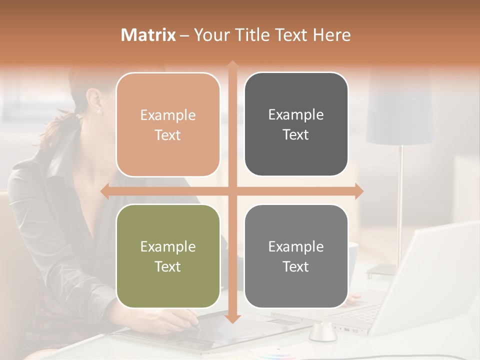 A Woman Sitting At A Desk Using A Laptop Computer PowerPoint Template