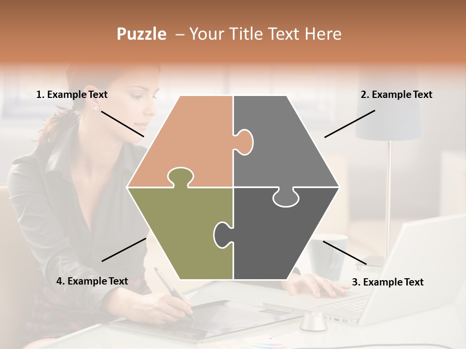 A Woman Sitting At A Desk Using A Laptop Computer PowerPoint Template