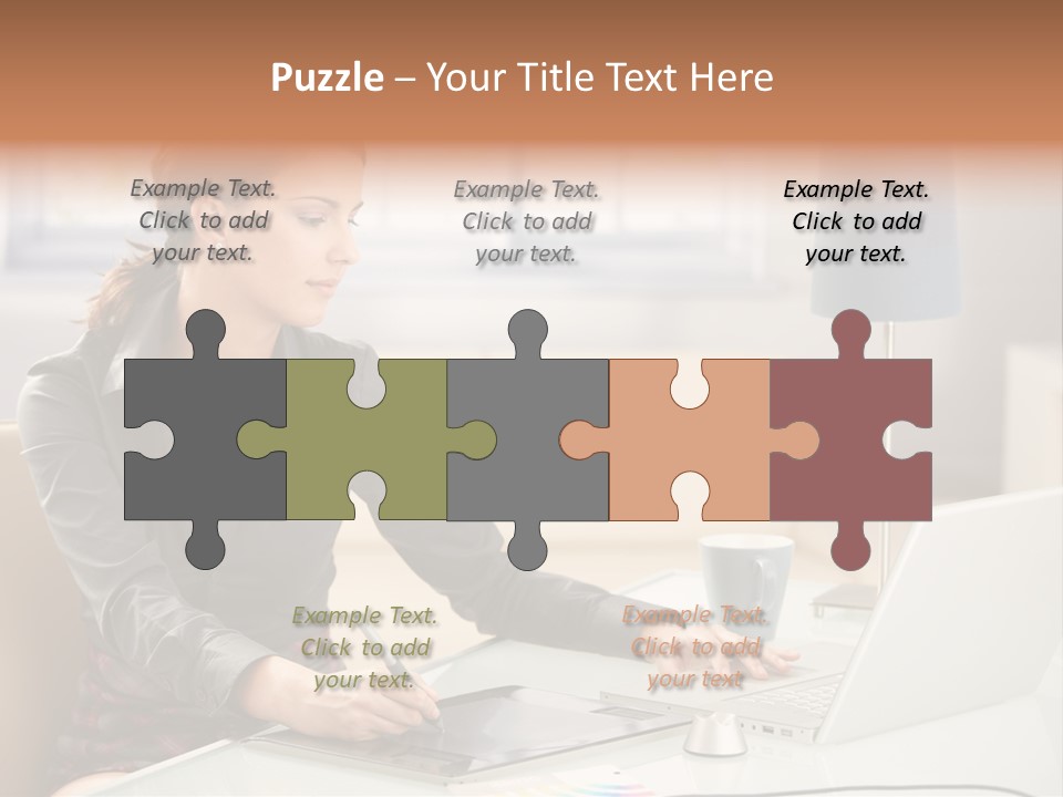 A Woman Sitting At A Desk Using A Laptop Computer PowerPoint Template