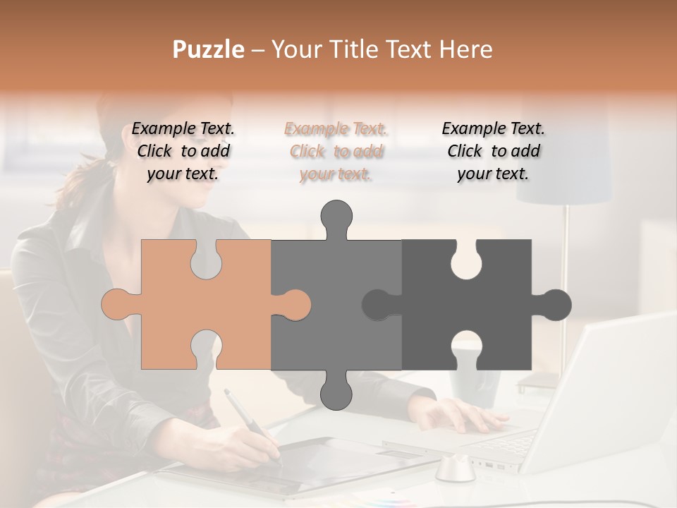 A Woman Sitting At A Desk Using A Laptop Computer PowerPoint Template