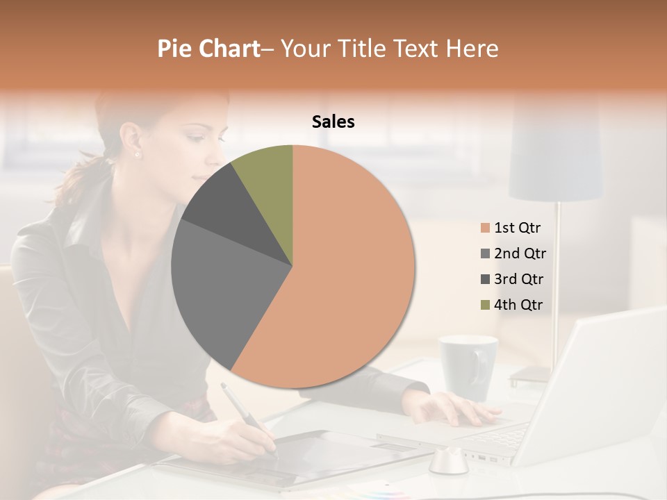 A Woman Sitting At A Desk Using A Laptop Computer PowerPoint Template