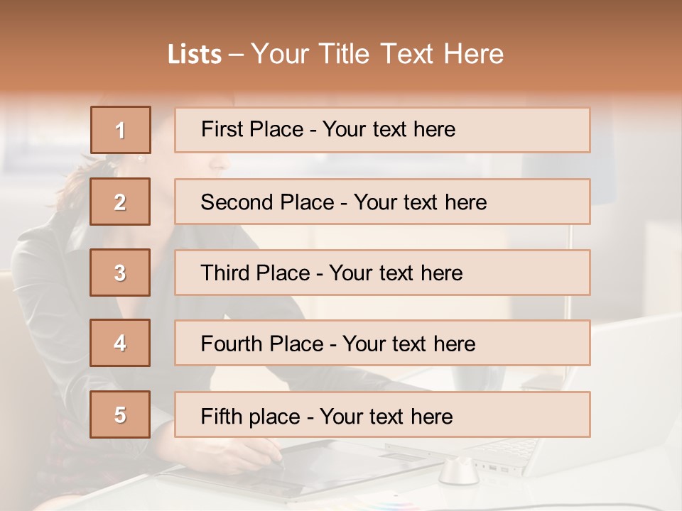 A Woman Sitting At A Desk Using A Laptop Computer PowerPoint Template