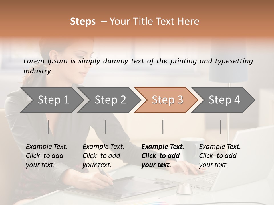 A Woman Sitting At A Desk Using A Laptop Computer PowerPoint Template