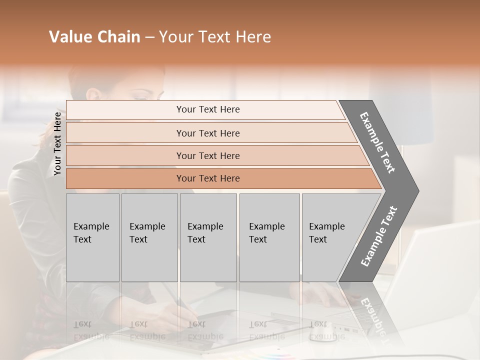 A Woman Sitting At A Desk Using A Laptop Computer PowerPoint Template