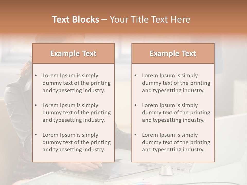 A Woman Sitting At A Desk Using A Laptop Computer PowerPoint Template