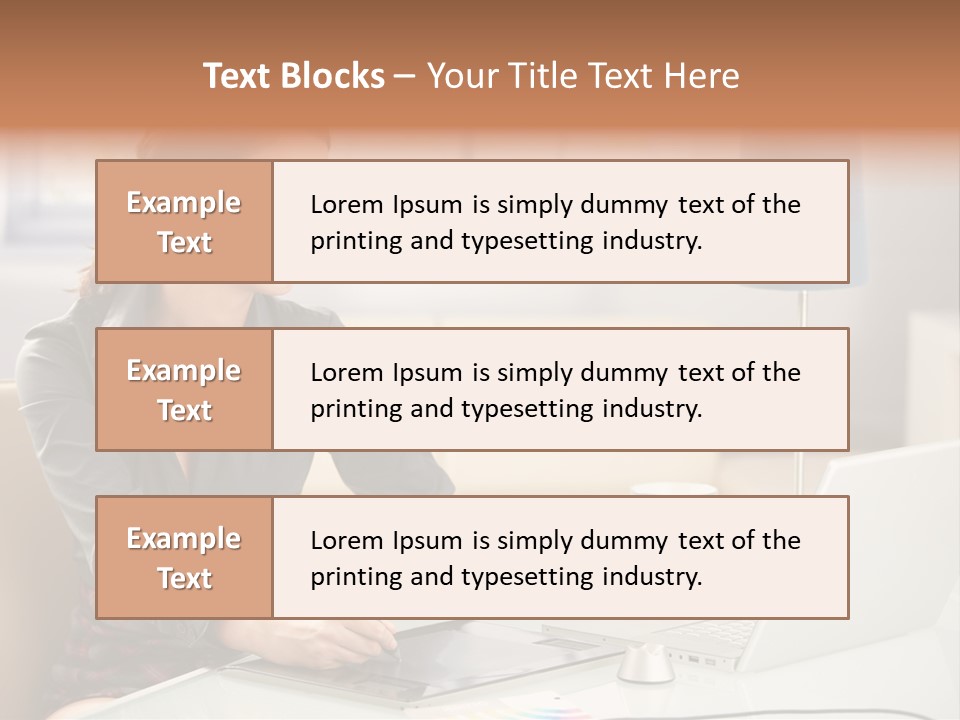 A Woman Sitting At A Desk Using A Laptop Computer PowerPoint Template