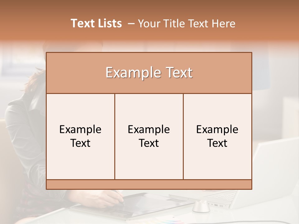 A Woman Sitting At A Desk Using A Laptop Computer PowerPoint Template