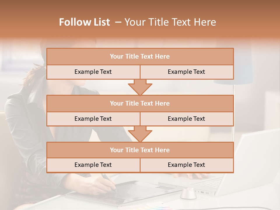 A Woman Sitting At A Desk Using A Laptop Computer PowerPoint Template