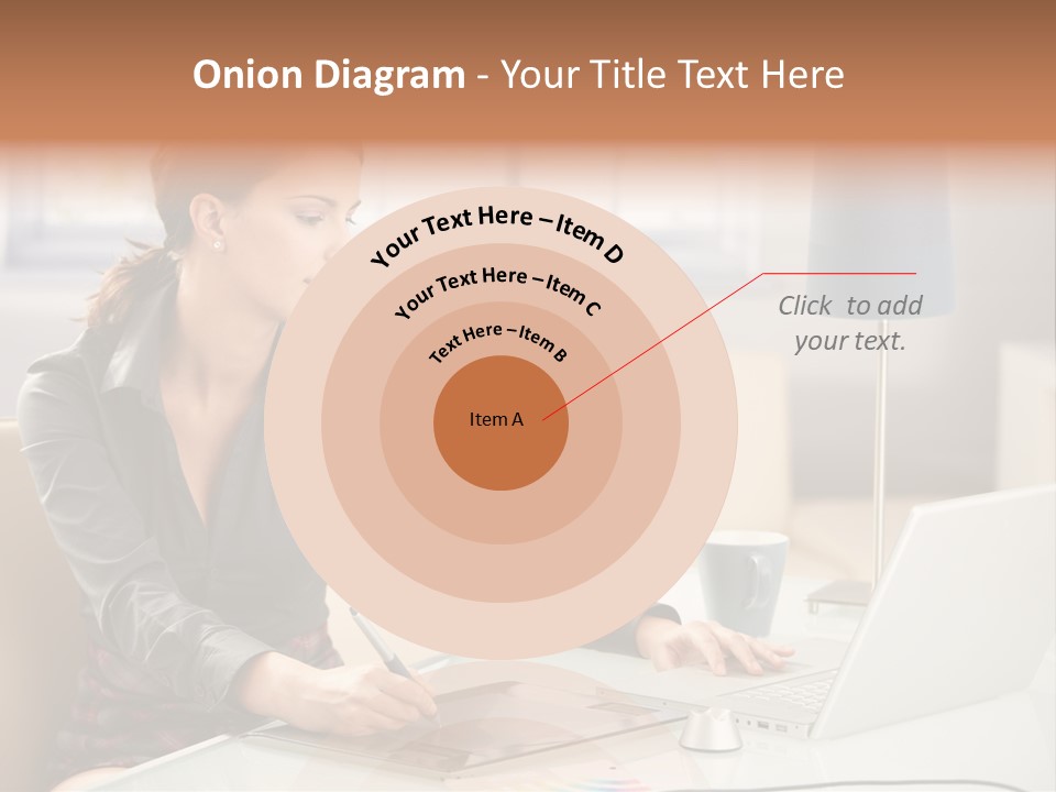 A Woman Sitting At A Desk Using A Laptop Computer PowerPoint Template
