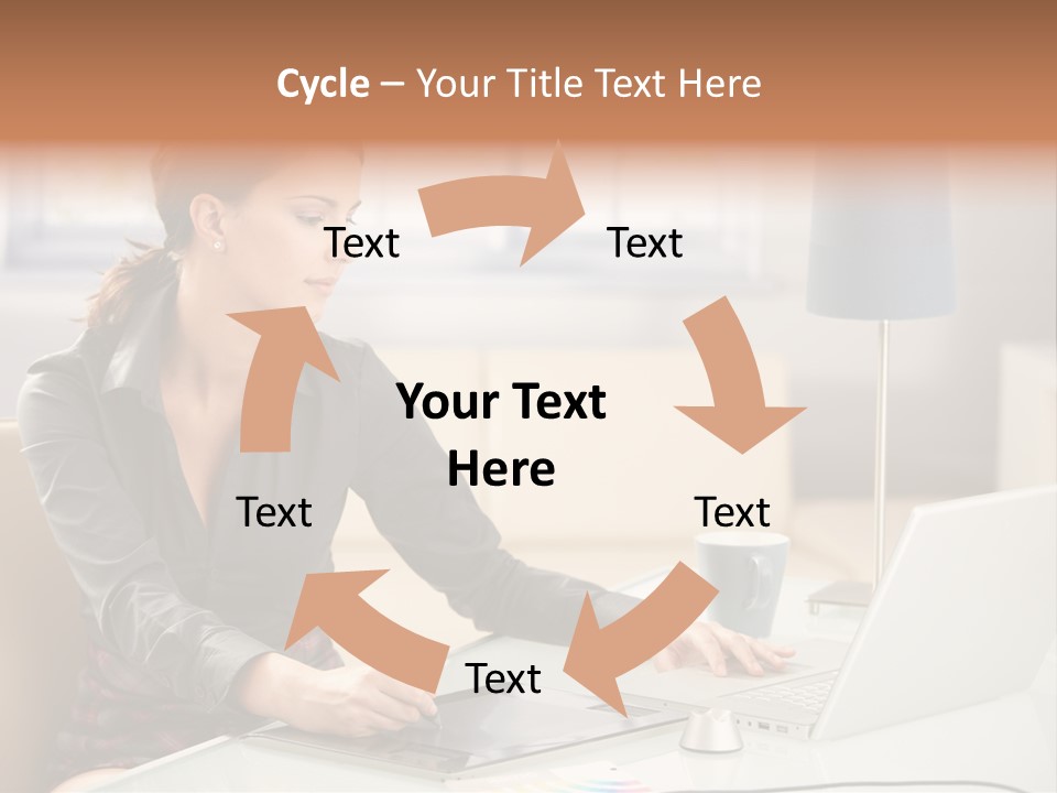 A Woman Sitting At A Desk Using A Laptop Computer PowerPoint Template