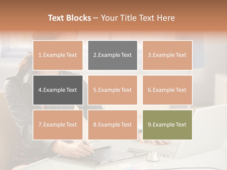 A Woman Sitting At A Desk Using A Laptop Computer PowerPoint Template
