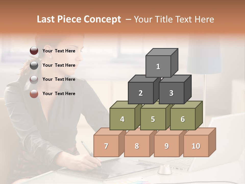 A Woman Sitting At A Desk Using A Laptop Computer PowerPoint Template