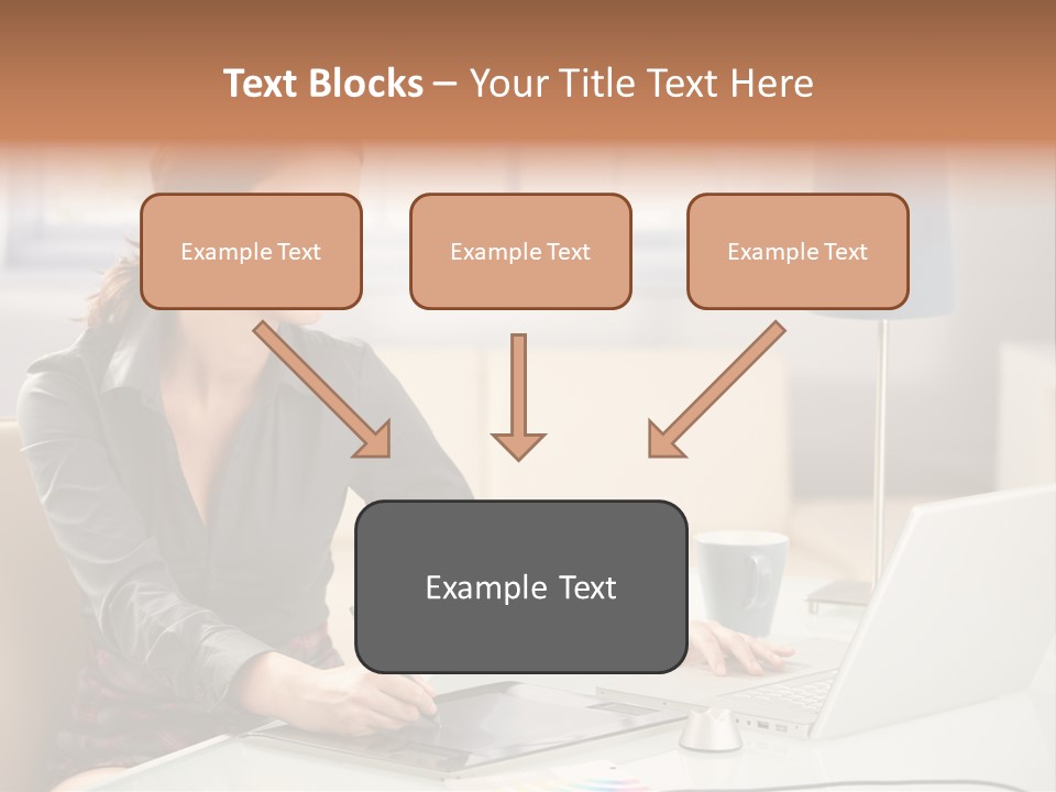 A Woman Sitting At A Desk Using A Laptop Computer PowerPoint Template