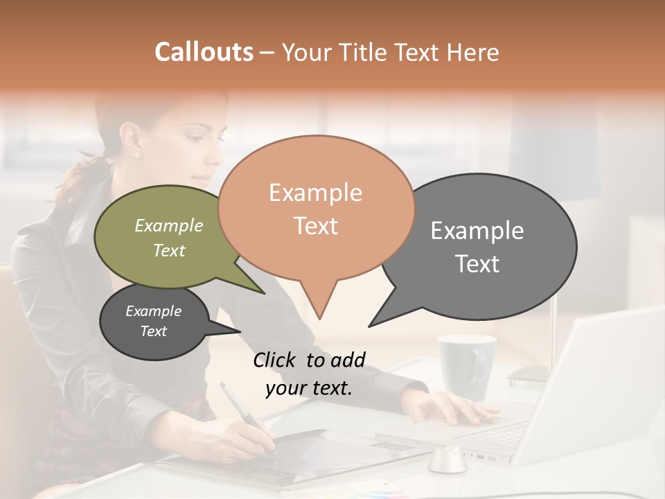 A Woman Sitting At A Desk Using A Laptop Computer PowerPoint Template
