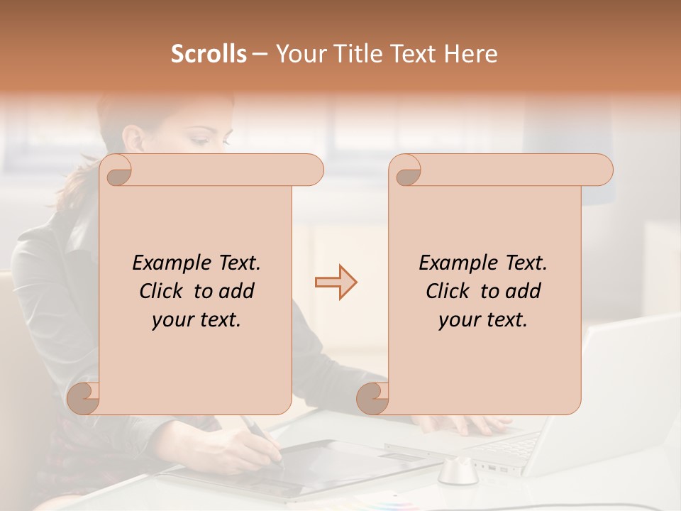 A Woman Sitting At A Desk Using A Laptop Computer PowerPoint Template